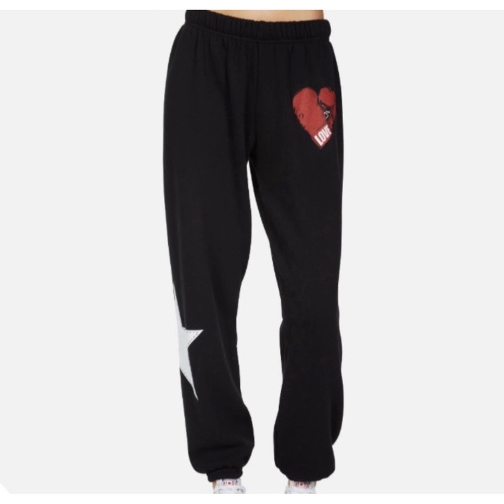 LAUREN MOSHI Tanzy Love Boxing Sweatpants Sz Small Black Star Heart *FLAW*READ*
